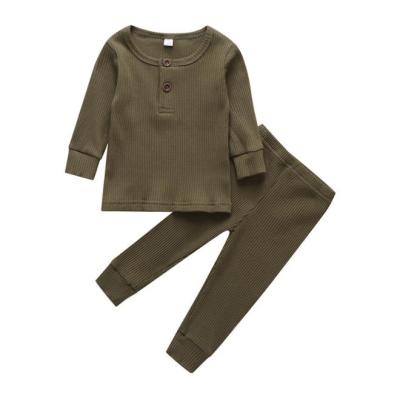 China Free Sample Autumn Spring Unisex Baby Newborn Toddler Kids Solid Color Sleeve Tops Soft Ribbed Long and Pants Clothing Sets for sale