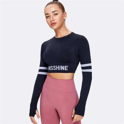 China Factory Price Antibacterial Wholesale Women Cropped Sports Fitness Workout Crop Women's Long Sleeve Active Tops Yoga Tops Sport Gym Clothing for sale