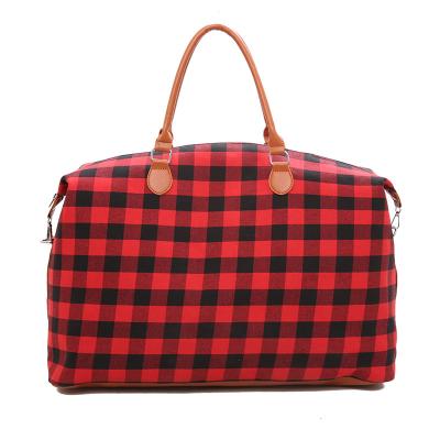 China Large Capacity Red Black Plaid Gym Bag High Quality Amazon Cloth Hot Selling Shopping Tote Bag For Christmas for sale