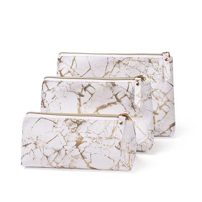 China Wholesale Custom Printed Marble Logo Travel Bags New Gold Fashion PU Leather Square Elegant Makeup Cosmetic Bags for sale