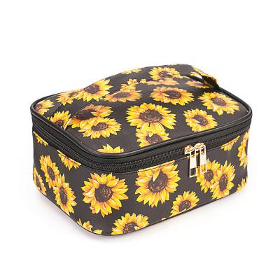 China Small Box Fashion Beautiful Sunflower Cosmetic Yellow Cosmetic Bag PU Leather Cosmetic Box Travel for sale