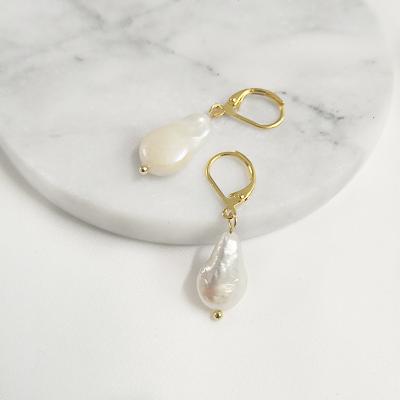 China Other Fashion Gold Plated Brass Clip On Earrings Baroque Style Women Freshwater Pearl Irregular Earrings for sale