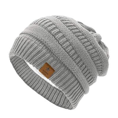 China COMMON Winter Collection Solid Color Polyester Warm Hats Customized Label Striping Adult Beanie Hats for sale