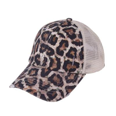 China breathable & Waterproof Quickly To Deliver Summer Adjustable Leopard Print Stretchy Crossbody Lady Trucker Hats For Ponytail for sale