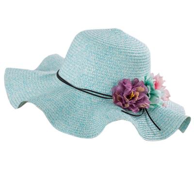 China Recycle Summer Selling New Design Straw Beach Hats Flower Decoration Overflow Hats For Girls for sale