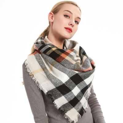 China Autumn Winter Collection Fashion Design Fashion Design Soft Touch Mix Cashmere Polyester Plain Scarf Multi Color Triangle Tassel Feeling Soft Scarf for sale