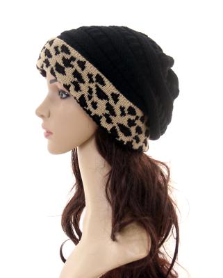 China breathable & New arrival waterproof leopard print knitted winter warm soft acrylic outdoor hat mix color lady hat fast shipping for sale