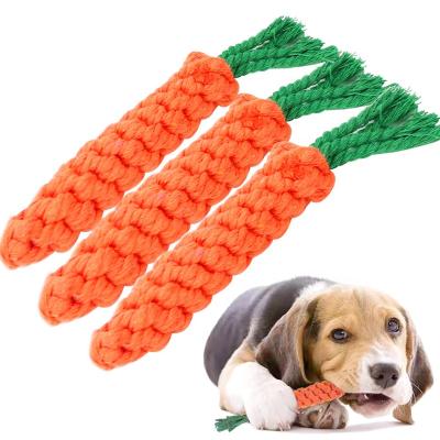 China Best Viable Cute Carrot Shape Cotton Rope Puppy Tooth Chew Toys Cleaning Training Aid For Dogs for sale