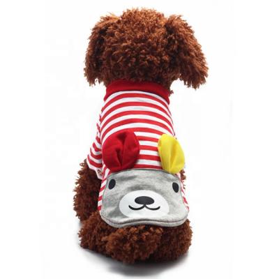 China New Cartoon Design Sustainable Cute Pet Apparel Soft Cotton Stripe Dog Clothes T-shirt Red for sale