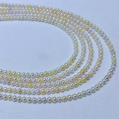 China High Quality CLASSIC 3-4mm AAAA Saltwater Akoya Round Loose Pearl Beads High Luster Hole Real Drilled Japanese Akoya Strand for sale