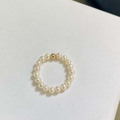 China TRENDY Double Star Minimalist Pearl Rings Jewelry Women Micro Pave Pearly Rings Shape Index Finger Ring Minimalist Pearl Gold for sale