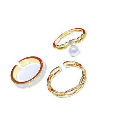 China White Fritillary FASHIONABLE Adjustable Crown Simple Chain Ring Set Real Pearl Price Monopoly Jewelry for sale