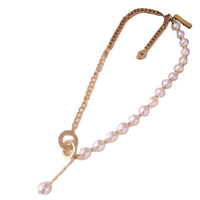 China Wholesale CLASSIC French romantic baroque gold plated brass necklace link chain temperament akoya pearl necklace for sale