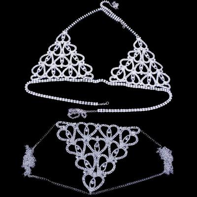 China Romantic Diamond Fringe Rhinestone Bikini Bra Body Chain Jewelry Set Crystal Women Fashion Sexy Ladies Nightclub Body Jewelry Bikini for sale