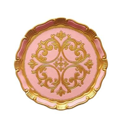 China Hot Selling Disposable Bulk Pink and Gold Charger Disposable Wooden Dish Luxury Tableware Disposable Wood for Wedding for sale