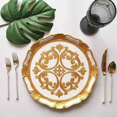 China Wholesale Disposable Wooden and Rattan Wedding Charger Disposable White and Gold Charger Disposable Wooden Dish for sale