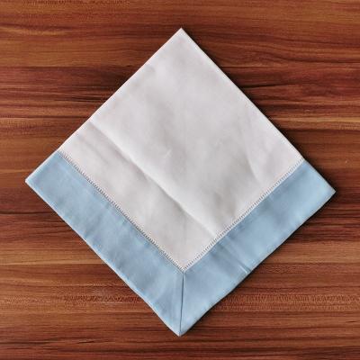 China International Disposable Tableware Stocked Wedding Blue Stripe Towel Cotton Cloth White Linen Napkins for sale