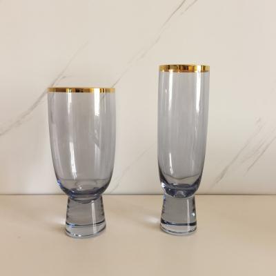 China To Wedding Goblet Decorated Glassware Wedding Rimmed Blue Crystal Wine Glass Holder for sale