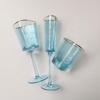 China Light Blue And Pink Red Wine Vintage Lead Free Glass Custom Glass Set Wine Glass Goblet for sale