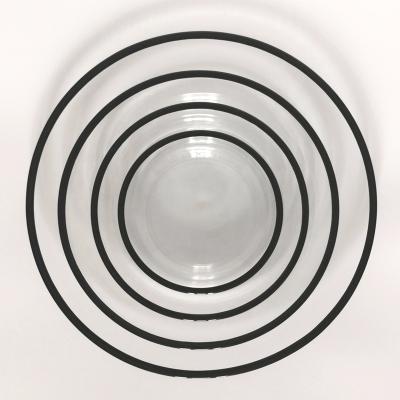 China Shanxi International Sustainable Tableware 13 Inch Wedding Glass Plate Wedding Black Colored Rim Round Serving Plates for sale