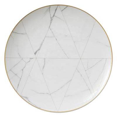 China Viable Hot Selling Decorative Dish Pattern Bone China White Marble Ceramic Wedding Dish Charger for sale