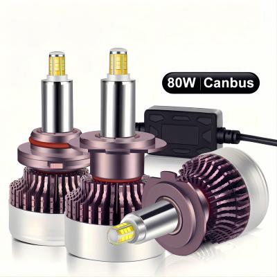 China 6 Sides 3D LED China Manufacture 9005 Automotive Led Headlight Bulb H7 Led Car Headlight Lamp 80W H1 9006 9012 R9 for sale