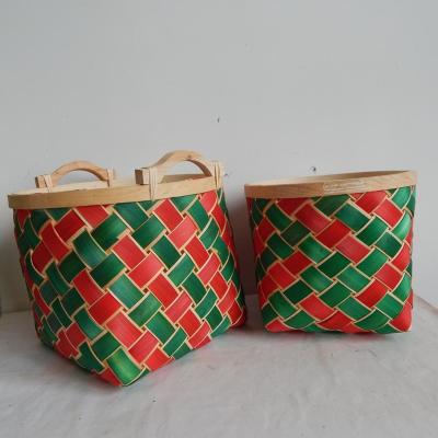 China Viable Colorful Handmade Wood Chip Gift Storage Baskets Empty for Christmas for sale