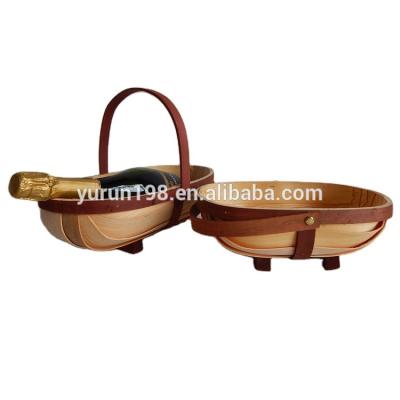 China China Rustic Wood Craft Wooden Wine Basket for sale