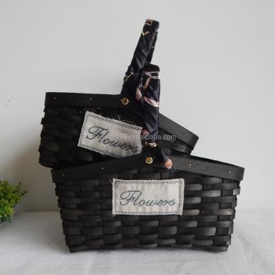 China Viable Black Decorative Weaving Wood Chip Hanging Storage Baskets for sale