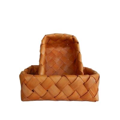 China Viable Rectangular Woven Wood Small Chip Storage Basket Fruit Basket for sale