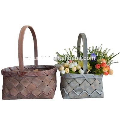 China Sustainable Handmade Wooden Flower Hanging Baskets in Natural and Gray Flower Baskets for sale