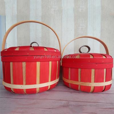 China Longaberger Sustainable Red Wooden Storage Baskets Christmas Baskets With Lid for sale