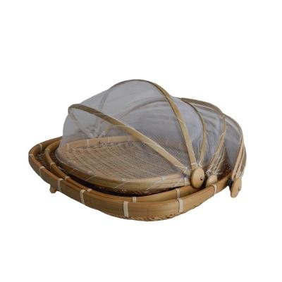 China Sustainable Natural Hand - Woven Bamboo Storage Basket Food Basket With Mosquito Net for sale