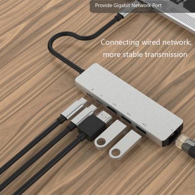 China Aleación de aluminio 4K 30HZ 100Mbps RJ45 8 en 1 eje del USB C en venta