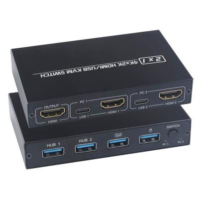 China El interruptor dos entrado y uno del OEM HDMI KVM hizo salir la impresora de ratón del teclado que el USB entró 4K@30HZ en venta