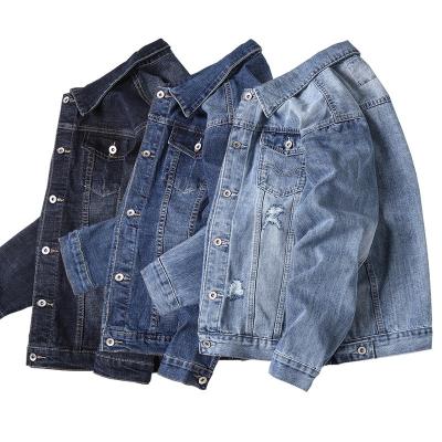 China Simple Black Blue Popular Plus Size Good Quality Ripped 2021 Men Jean Jacket for sale