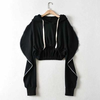 China Fashion Breathable Wholesale Sweatshirts Spring Solid Color Crop Top Ruffle Sleeves Women's Hoodies for sale