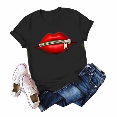 China Mzl Love Women's Cotton T-shirt Breathable Lips Print Women's Clothing Short Sleeve Tee Tops Plus Size for sale