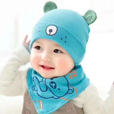 China Cute Dobby Wholesale 100% Cotton Winter Baby Hat And Bib Set Baby Infant Hat for sale