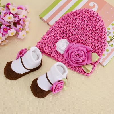 China Eco-friendly Pink Lace Flower Crochet Baby Headband Set for sale