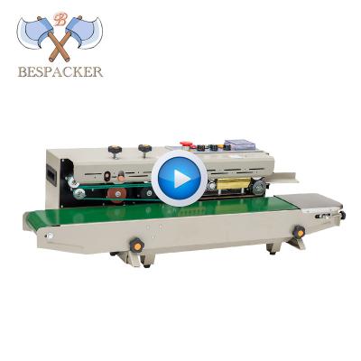 China CLOTHING Bespacker FRD-1000-2 ink wheel date printed bag plastic automatic continuous strip PVC sealer sealing machine for sale