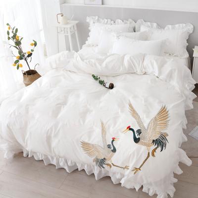 China Crane Luxury Cotton Embroidery Traditional Chinese Design Comforter Cover Bedspreed Silky Pillowcases Duvet Cover Sets Beding for sale