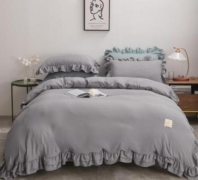 China KOREAN Factory Custom Design Korean Solid Lace Comforter Bedding Sets Ruffled Comforter Sheet Set Macrame Comforter Cover Pillow Shams for sale