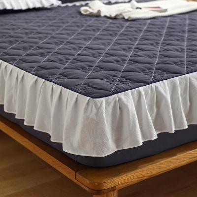 China Factory Simple Custom Quality Elastic Thick Quilted Fitted Fitted Sheet Set Pillowcase Wrap Around Ruffle Bed Skirt Bed Cover for sale