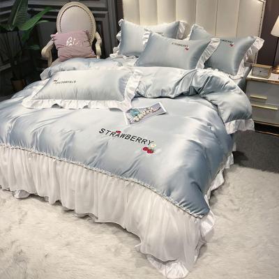 China Factory Anti-Static Custom Luxury Satin Duvet Cover Bedding Set Silky Ruffle Comforter Bed Set Bedspread With Pillowcase Bedspread Home Comforter for sale