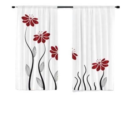 China Blackout FactoryRed Flower Kitchen Curtains Petals Rod Pocket Window Drapes Treatment Floral Fabric 2 Panels for sale