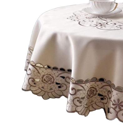 China Custom Wholesale Round Flower Embroidered Lace Tablecloth Waterproof Table Cloth for sale