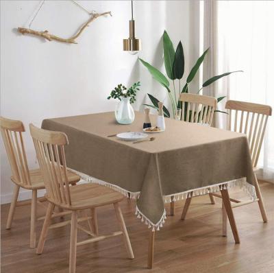 China Custom Wholesale Faux Linen Table Cloth Farmhouse Rectangele Tablecloth Rustic Tassel Dining Decoration Table Cover for sale