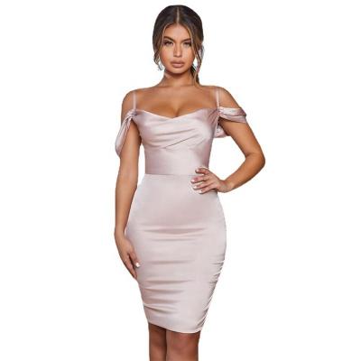 China MANNI Anti-Wrinkle Satin Spaghetti Strap Formal Dress Sexy Backless Camisole Even Dresses for sale