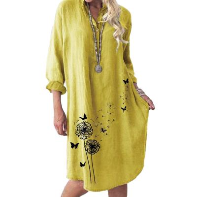 China MANNI Washable Floral Tunic Collar Long Sheath Years A Line Yellow Robe Women's New Eve Plus Size Dresses for sale